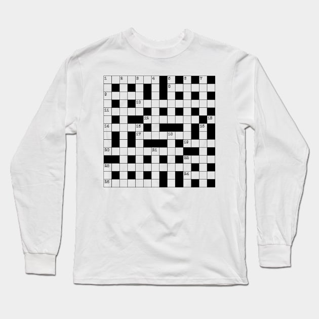 Retro Black White Crossword Puzzle Pattern Long Sleeve T-Shirt by redhomestead